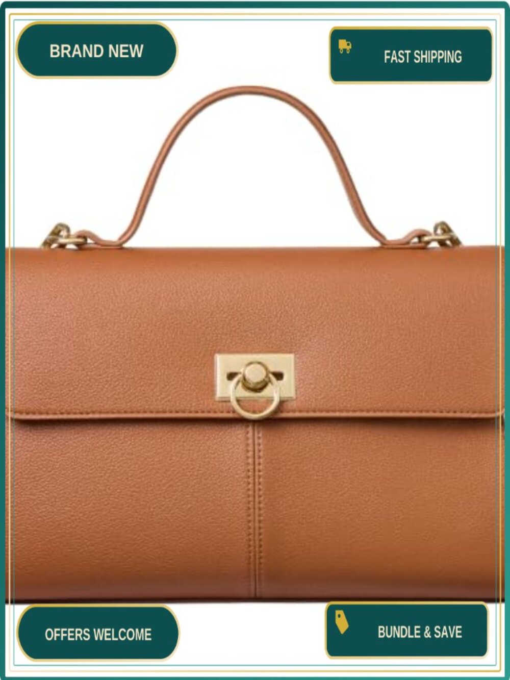 Vegan Leather Satchel Top Handle Purse Turn Lock Crossbody Bag